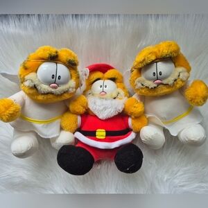 Vintage Garfield Christmas Angel/ Santa Plush Toys 1983 Bundle Of 3